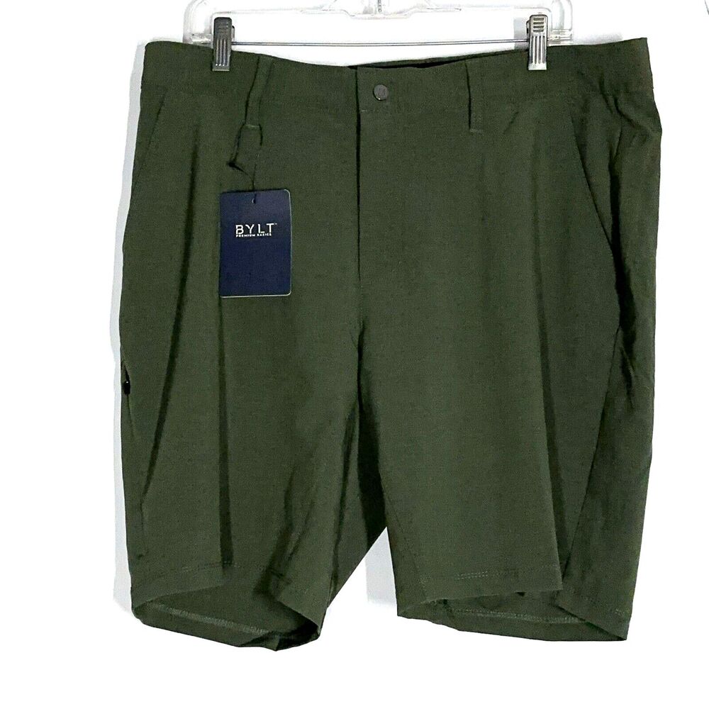 Mens Bylt Premium Basics Kinetic Shorts Dark Olive Green Size 36 - NEW With Tags